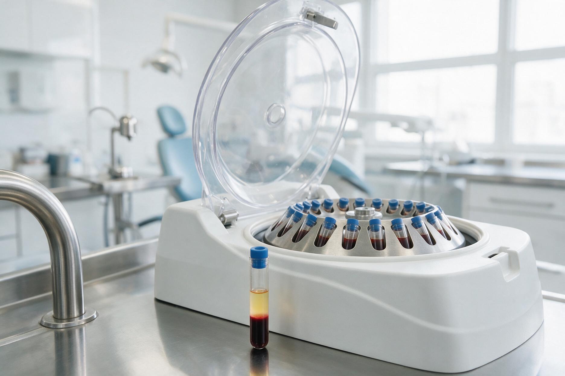 Laboratory centrifuge separating platelet rich plasma from a blood sample for PRP therapy